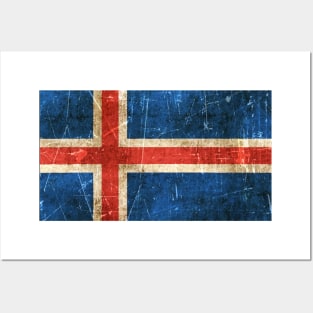 Vintage Aged and Scratched Icelandic Flag Posters and Art